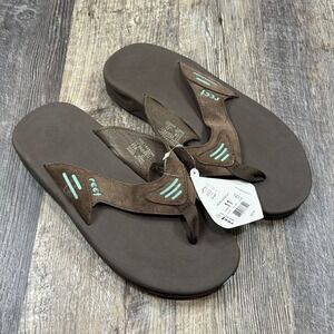Reef Leather Flip Flops Womens 11 Men 10 Brown Thong Sandals Cushion Comfort NWT